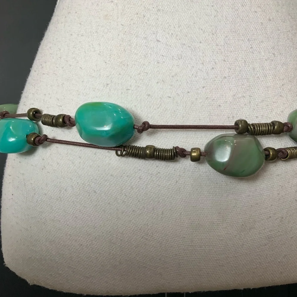 Desert jewel, turquoise and leather beaded belt that doubles necklace